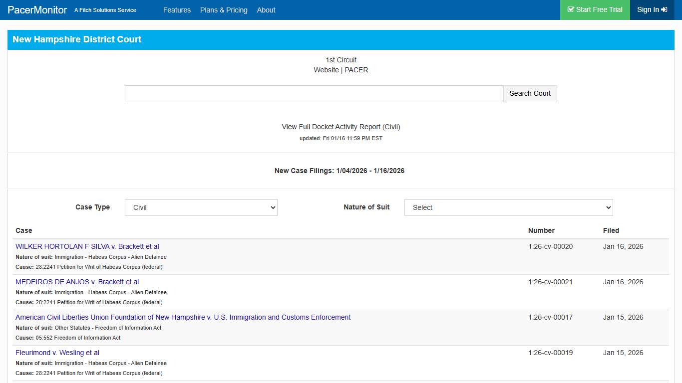 New Hampshire District Court Information Page